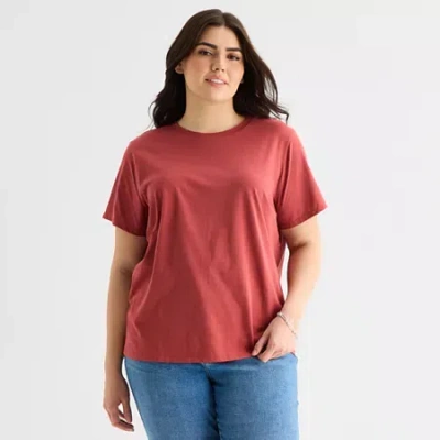 Ana Womens Plus Crew Neck Short Sleeve T-shirt In Red
