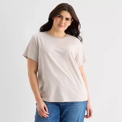 Ana Womens Plus Crew Neck Short Sleeve T-shirt In Neutral