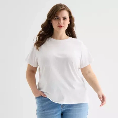 Ana Womens Plus Crew Neck Short Sleeve T-shirt In White