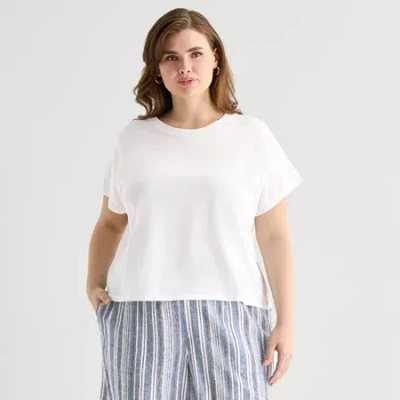 Ana Womens Plus Crew Neck Short Sleeve T-shirt In White