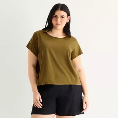 Ana Womens Plus Crew Neck Short Sleeve Tank Top In Green