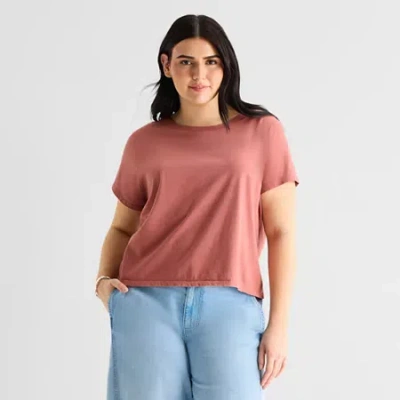 Ana Womens Plus Crew Neck Short Sleeve Tank Top In Pink