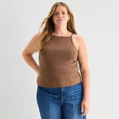 Ana Womens Plus Crew Neck Sleeveless Tank Top In Brown