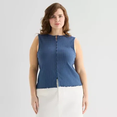 Ana Womens Plus Crew Neck Sleeveless Vest In Blue