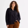 Ana Womens Plus Cuffed Long Sleeve Regular Fit Button-down Shirt In Black
