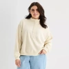 Ana Womens Plus Henley Neck Long Sleeve Sweatshirt In Sand
