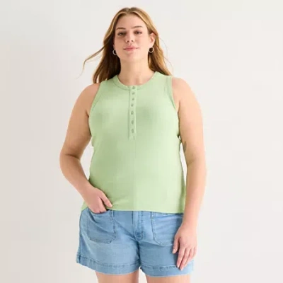 Ana Womens Plus Henley Neck Sleeveless Tank Top In Green