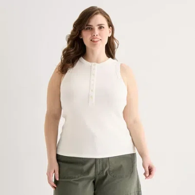 Ana Womens Plus Henley Neck Sleeveless Tank Top In White