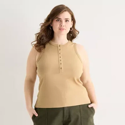 Ana Womens Plus Henley Neck Sleeveless Tank Top In Yellow