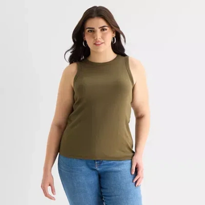 Ana Womens Plus High Neck Sleeveless Tank Top In Green