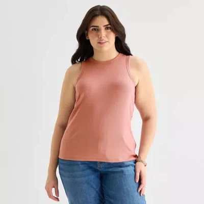 Ana Womens Plus High Neck Sleeveless Tank Top In Pink