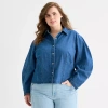 Ana Womens Plus Long Sleeve Blouse In Blue