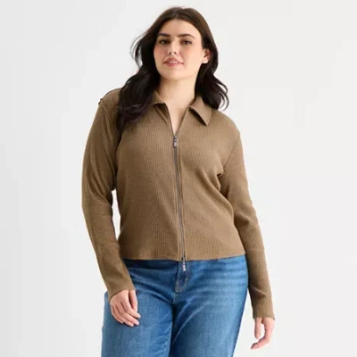 Ana Womens Plus Long Sleeve T-shirt In Brown