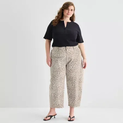 Ana Womens Plus Mid Rise Barrel Jean In Sand