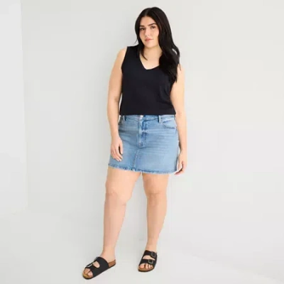 Ana Womens Plus Mid Rise Mini Denim Skirt In Blue