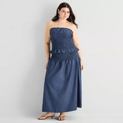 Ana Womens Plus Midi A-line Skirt In Blue