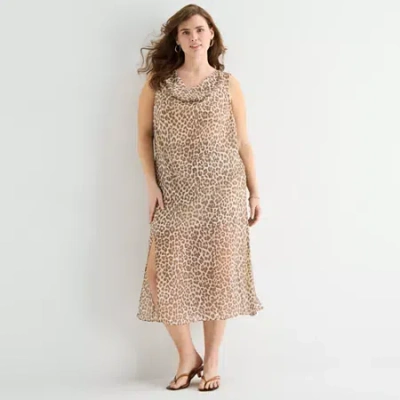 Ana Womens Plus Midi Pencil Skirt In Brown