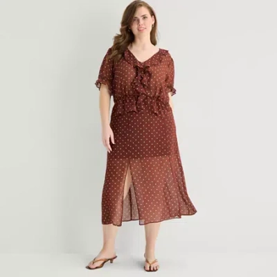 Ana Womens Plus Midi Pencil Skirt In Brown