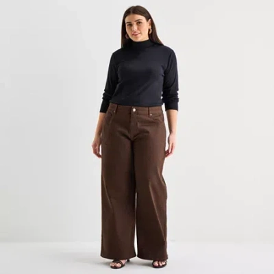 Ana Womens Plus Mock Neck Long Sleeve T-shirt In Black