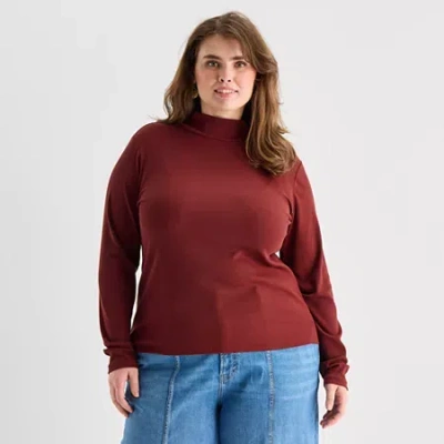 Ana Womens Plus Mock Neck Long Sleeve T-shirt In Red