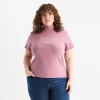 Ana Womens Plus Mock Neck Short Sleeve T-shirt In Pink