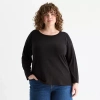 Ana Womens Plus Round Neck Long Sleeve Adaptive T-shirt In Black