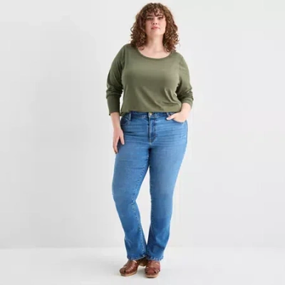 Ana Womens Plus Round Neck Long Sleeve Adaptive T-shirt In Green