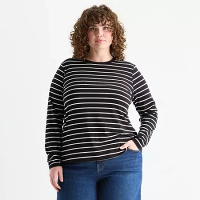 Ana Womens Plus Round Neck Long Sleeve T-shirt In Black