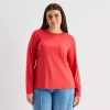 Ana Womens Plus Round Neck Long Sleeve T-shirt In Red