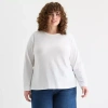 Ana Womens Plus Round Neck Long Sleeve T-shirt In White