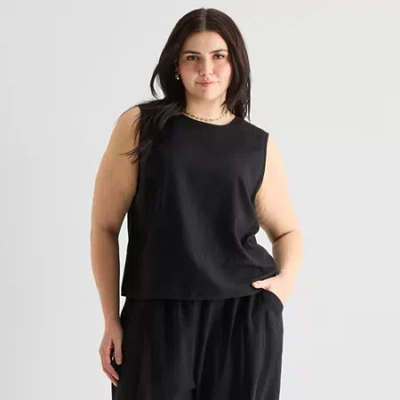 Ana Womens Plus Round Neck Sleeveless Blouse In Black