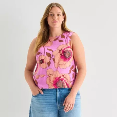 Ana Womens Plus Round Neck Sleeveless Blouse In Pink