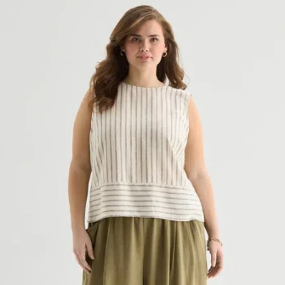 Ana Womens Plus Round Neck Sleeveless Blouse In Neutral