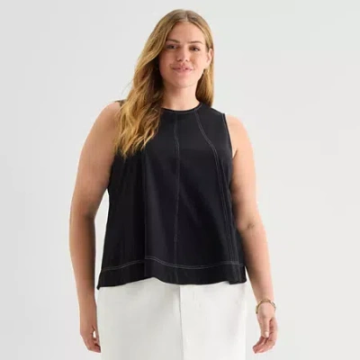 Ana Womens Plus Round Neck Sleeveless Tank Top In Black