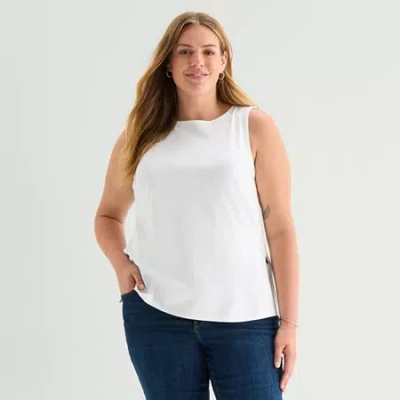 Ana Womens Plus Round Neck Sleeveless Tank Top In White