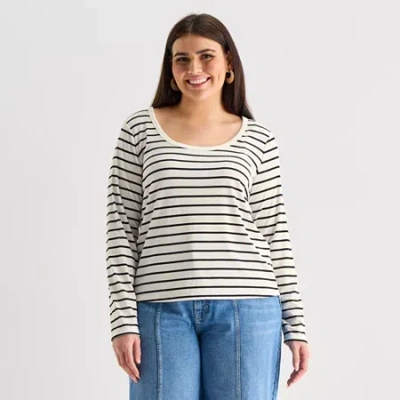 Ana Womens Plus Scoop Neck Long Sleeve T-shirt In White