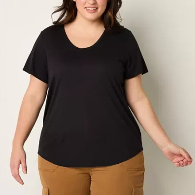 Ana Womens Plus Scoop Neck Short Sleeve T-shirt In Black
