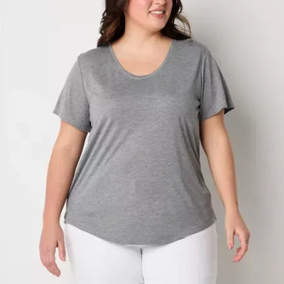 Ana Womens Plus Scoop Neck Short Sleeve T-shirt In Gray