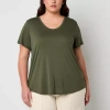 Ana Womens Plus Scoop Neck Short Sleeve T-shirt In Green