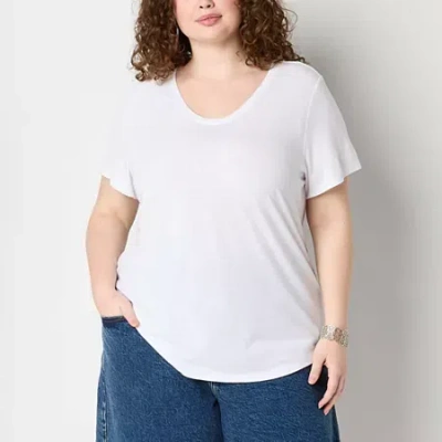 Ana Womens Plus Scoop Neck Short Sleeve T-shirt In White