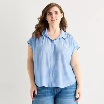 Ana Womens Plus Short Sleeve Blouse In Blue