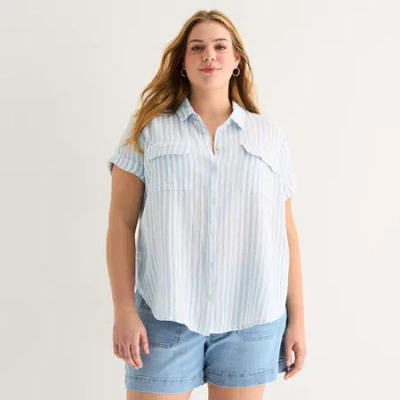 Ana Womens Plus Short Sleeve Blouse In Blue
