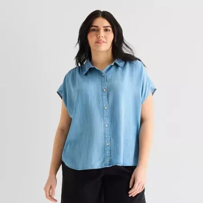 Ana Womens Plus Short Sleeve Blouse In Blue