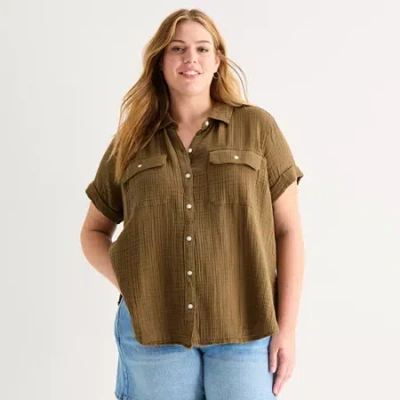 Ana Womens Plus Short Sleeve Blouse In Green