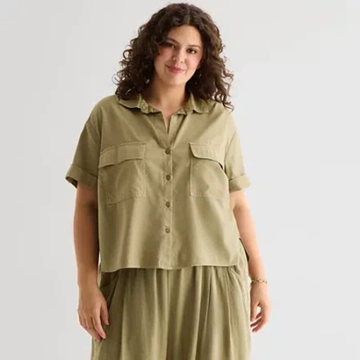 Ana Womens Plus Short Sleeve Blouse In Green