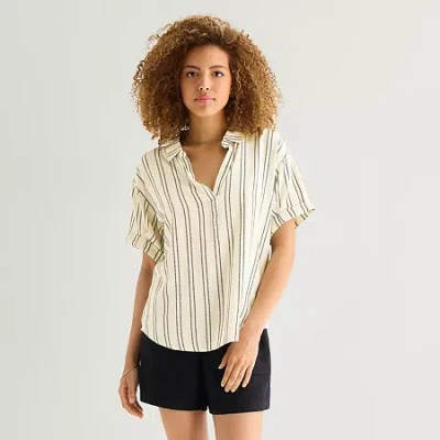 Ana Womens Plus Short Sleeve Blouse In Neutral