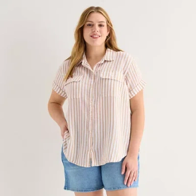 Ana Womens Plus Short Sleeve Blouse In Neutral