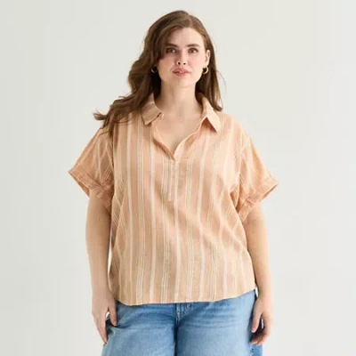 Ana Womens Plus Short Sleeve Blouse In Neutral
