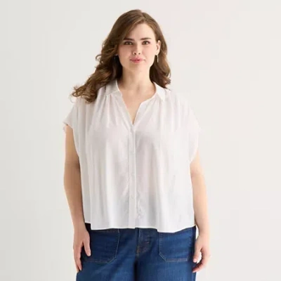 Ana Womens Plus Short Sleeve Blouse In White