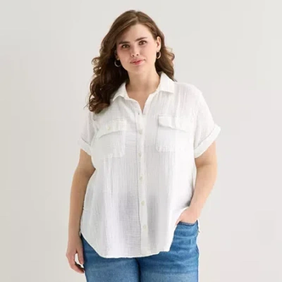 Ana Womens Plus Short Sleeve Blouse In White